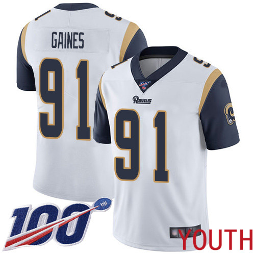 Los Angeles Rams Limited White Youth Greg Gaines Road Jersey NFL Football #91 100th Season Vapor Untouchable->youth nfl jersey->Youth Jersey